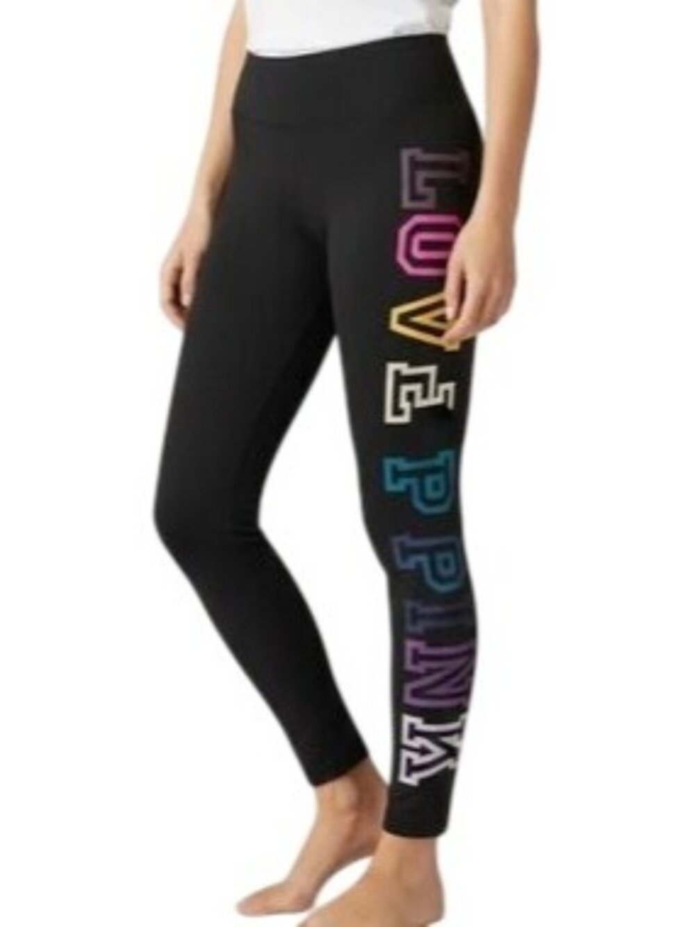 PINK Victoria's Secret Women's S Black Yoga Leggings LOVE PINK Rainbow Y2K